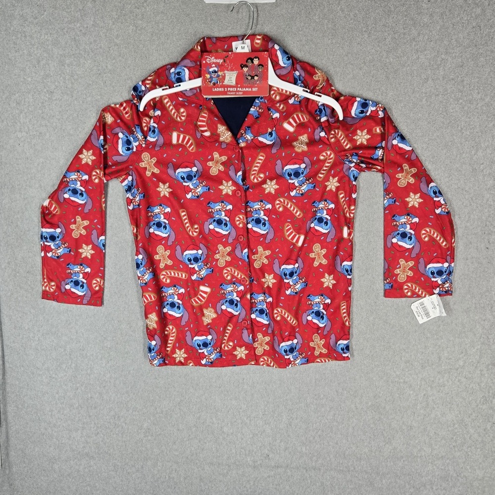 Disney Lilo Stitch Women Sleepwear M Red Pajama Set Graphic Fleece NWT